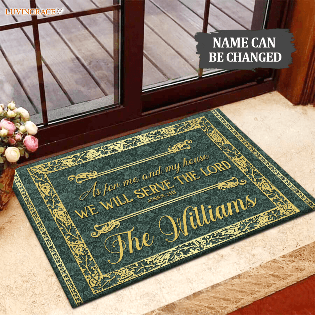 Gold Green Serve The Lord Personalized Doormat