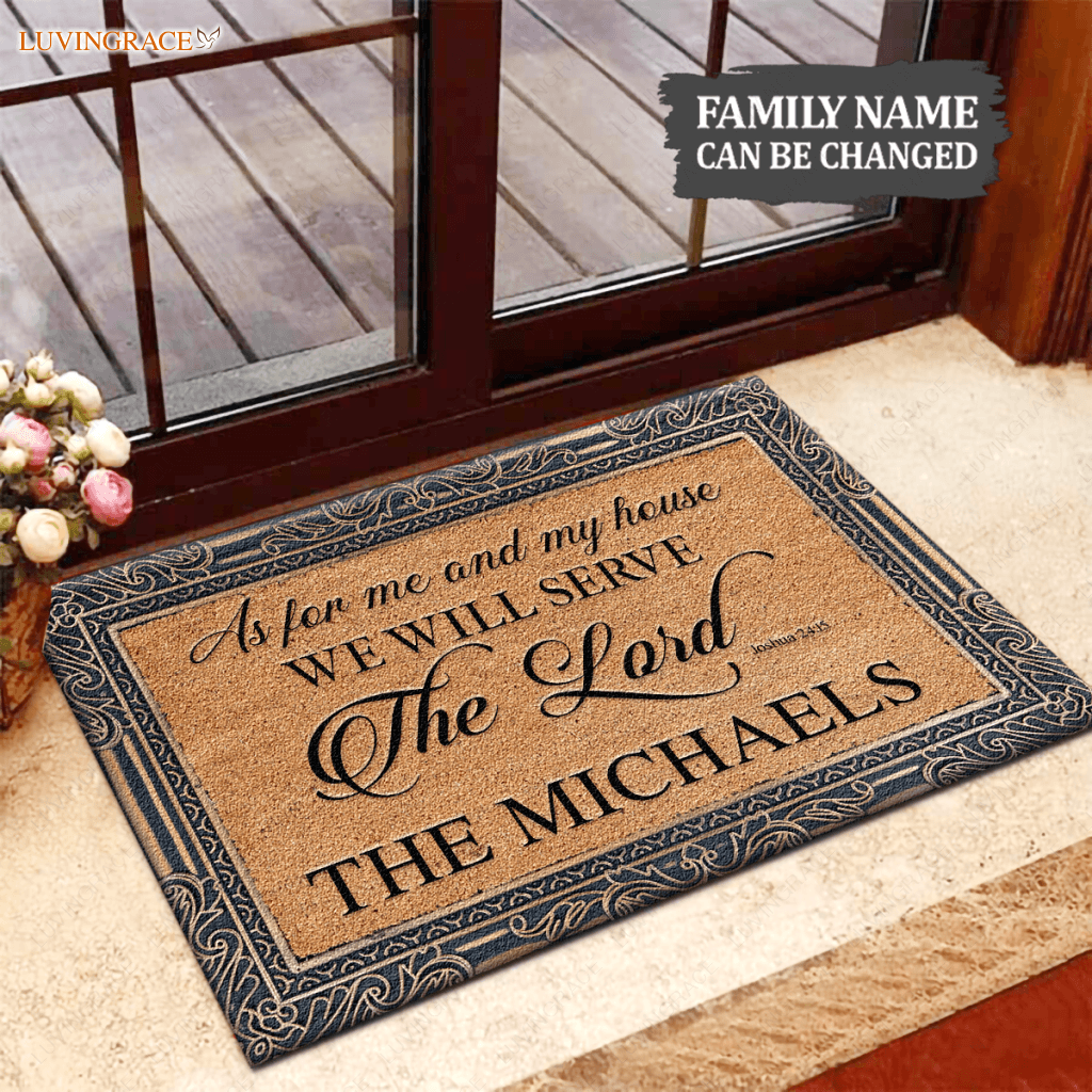 Golden Border Serve The Lord Personalized Doormat