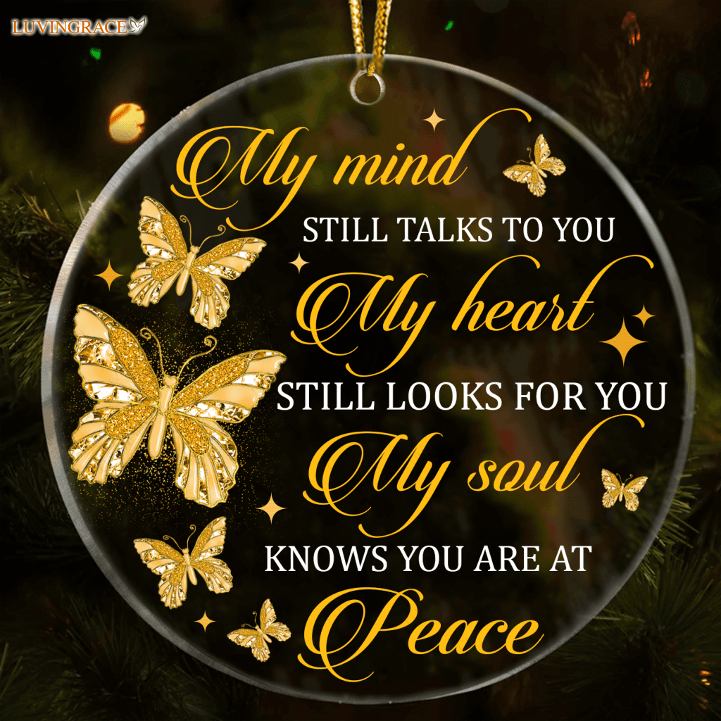 Golden Diamond Butterfly My Soul Knows You Are At Peace Transparent Ornament