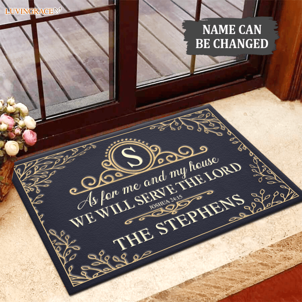 Golden Leaves Serve The Lord Personalized Doormat