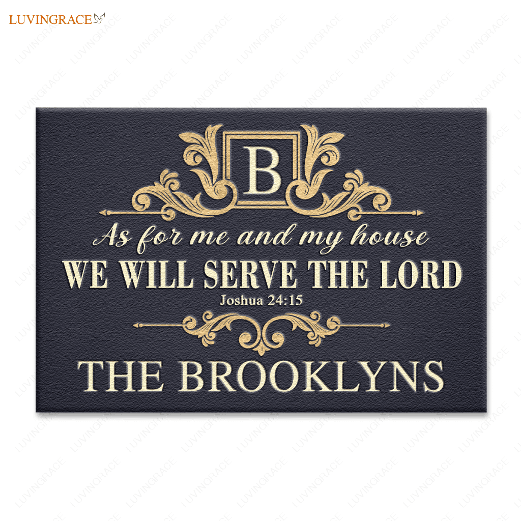 Golden Luxury Design We Will Serve The Lord Personalized Doormat