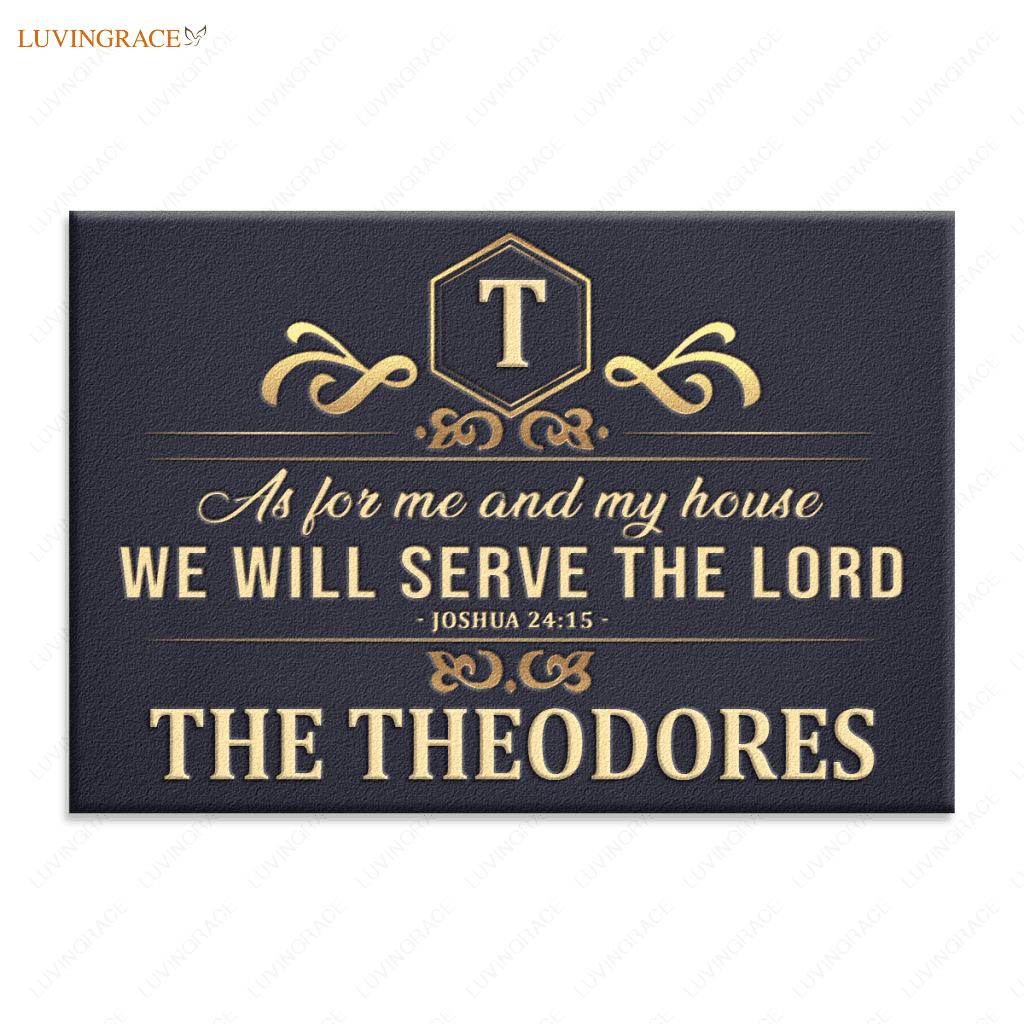 Golden Royal Monogram Serve The Lord Personalized Doormat