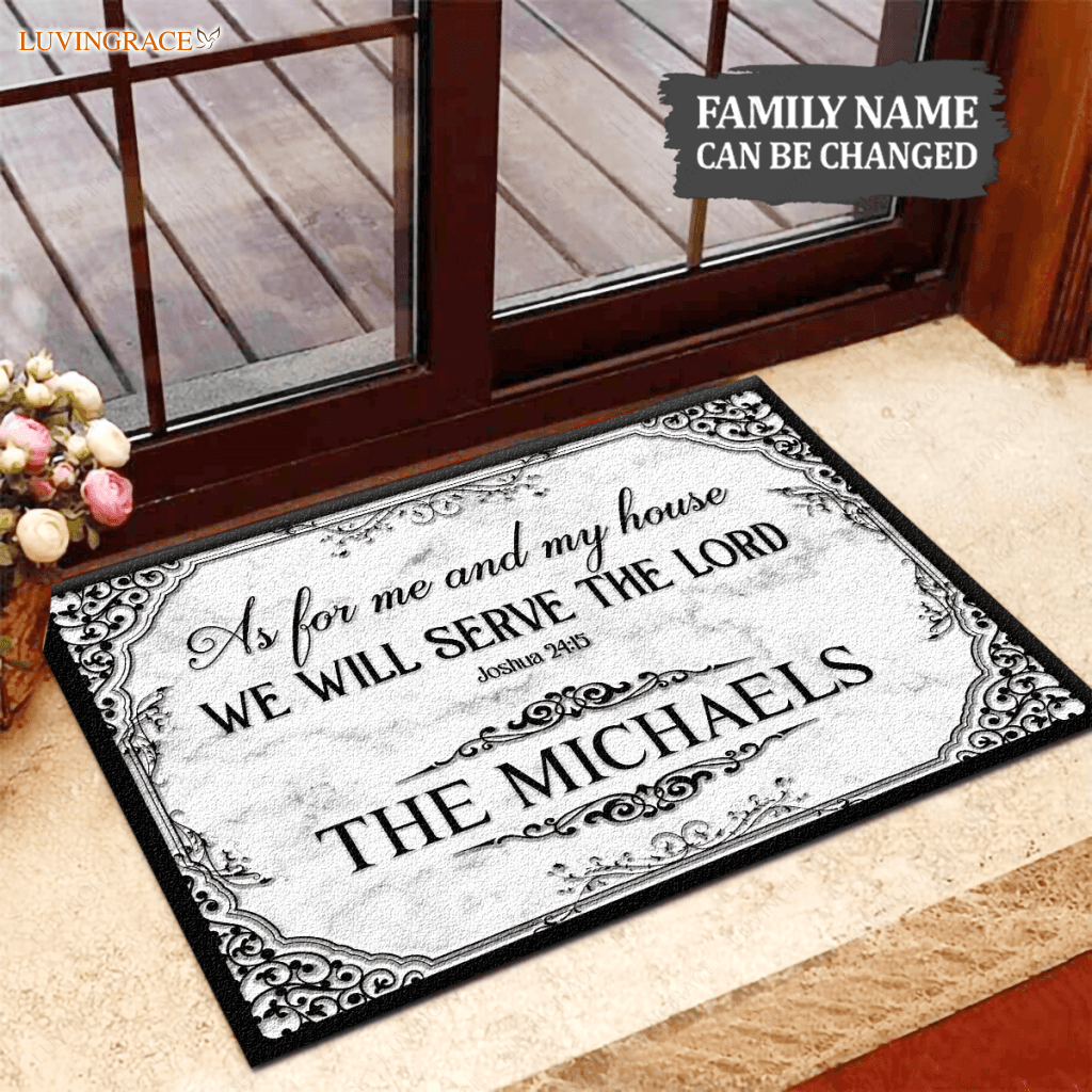 Gray Marble Serve The Lord Personalized Doormat