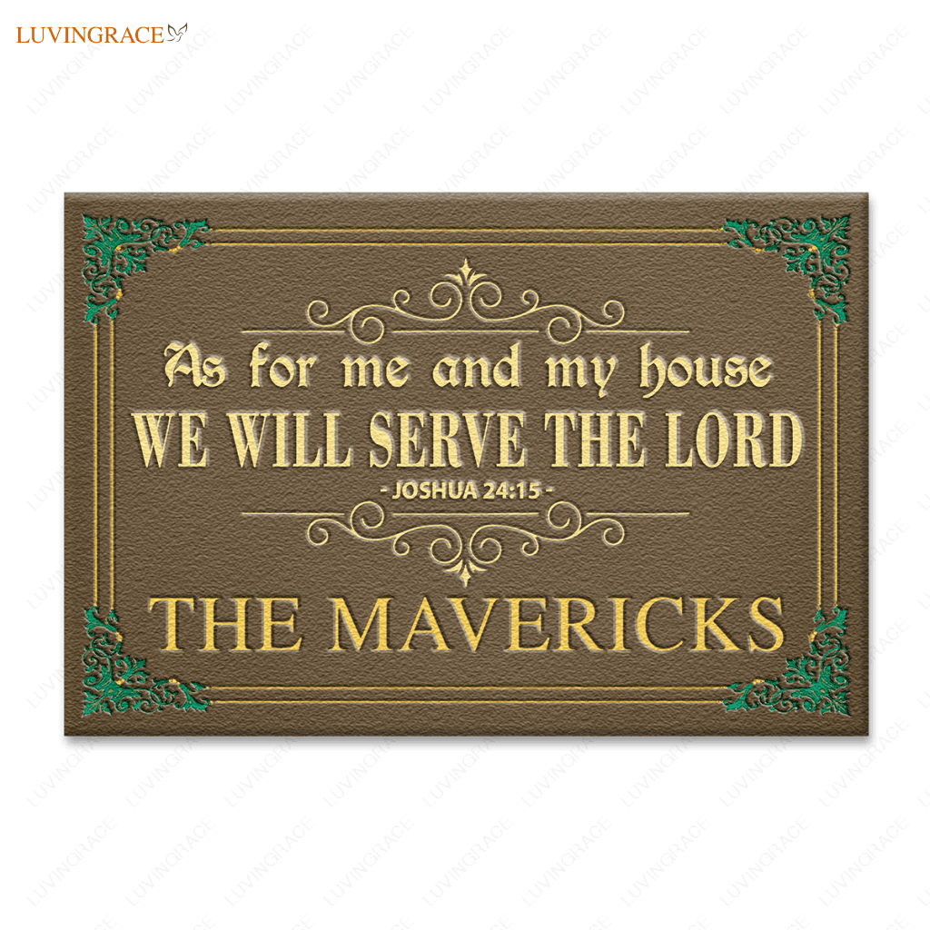Green And Gold Serve The Lord Personalized Doormat