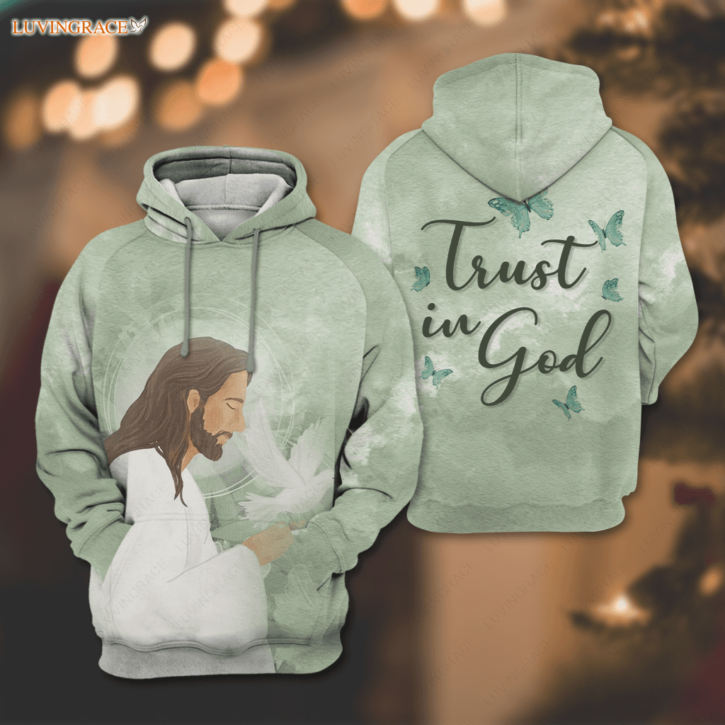 Green Butterfly Jesus Dove Trust In God Hoodie / S