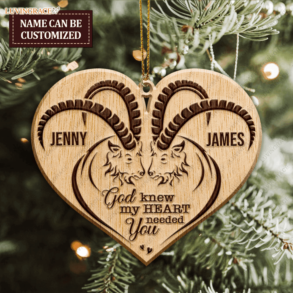 Heart Goat Couple God Knew My Needed You Personalized Wood Engraved Ornaments Wooden Ornament