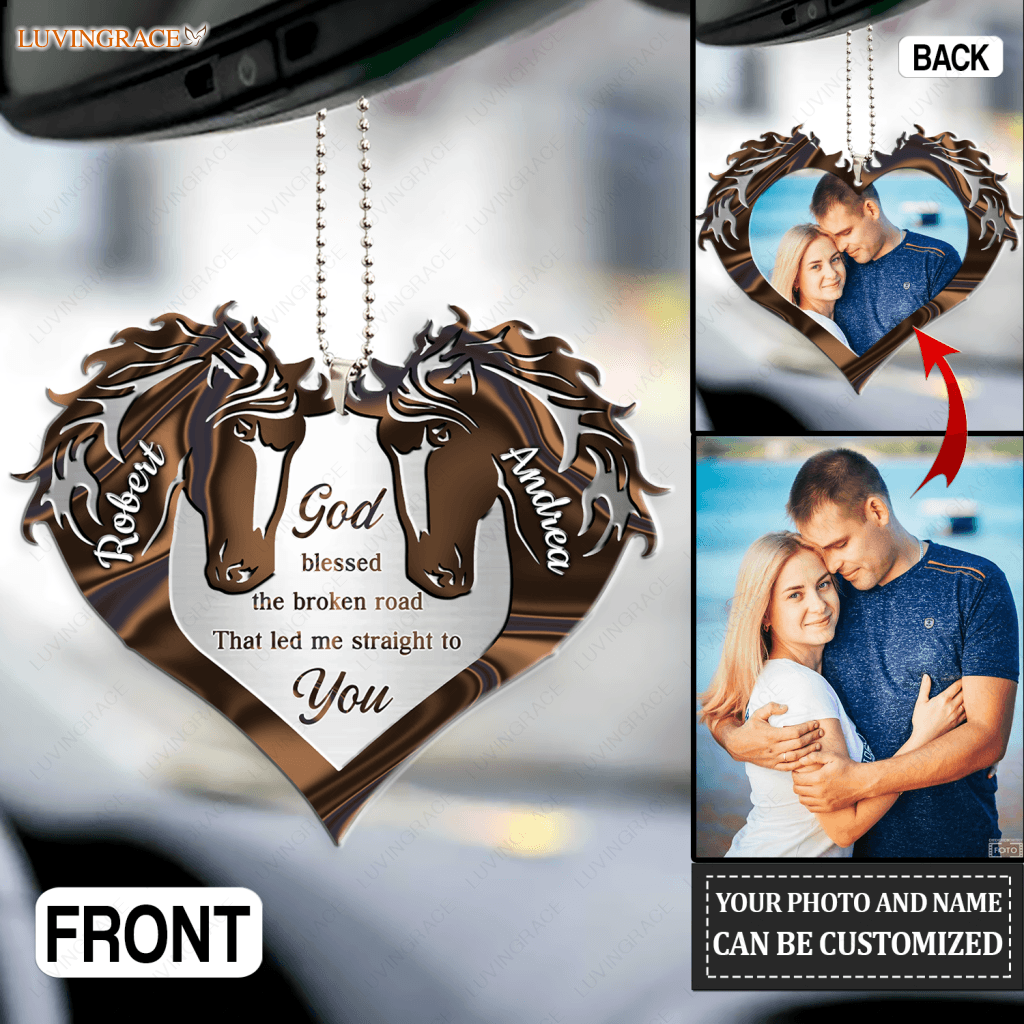 Heart Of Couple Horse God Blessed Personalized Two Sided Ornament