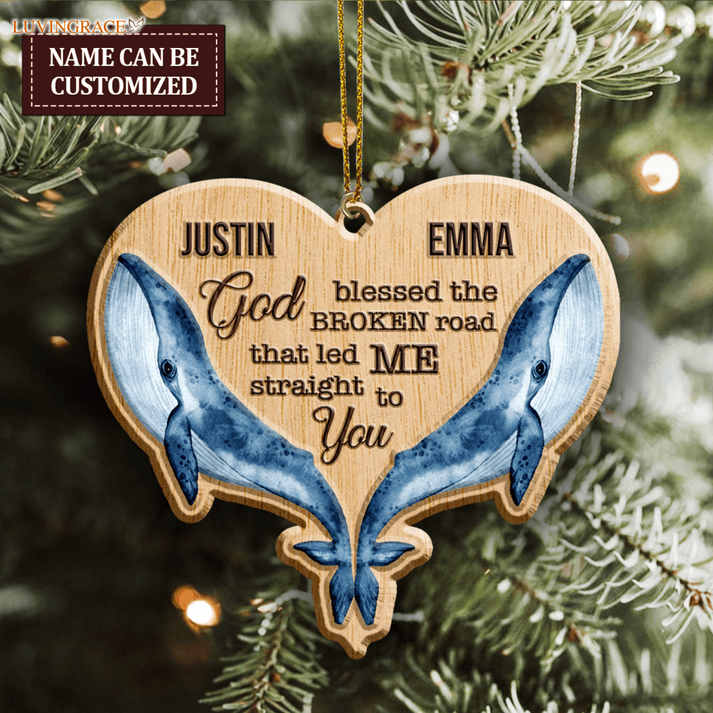 Heart Whale Couple God Blessed Personalized Wood Engraved Ornaments Wooden Ornament