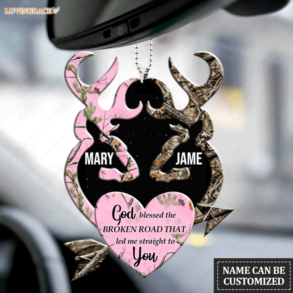 Heart With Arrow Buck And Doe Personalized Ornament