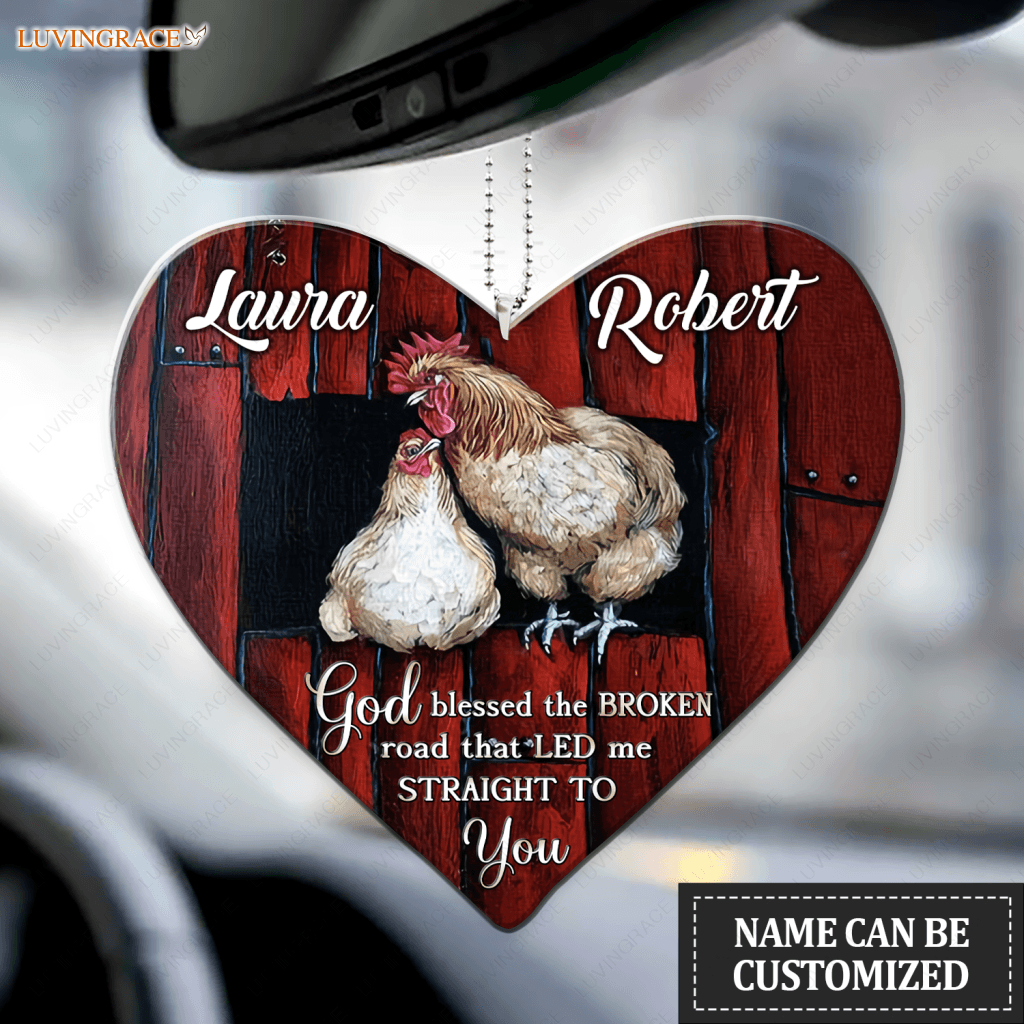 Heart With Chicken Couple God Blessed Personalized Ornament