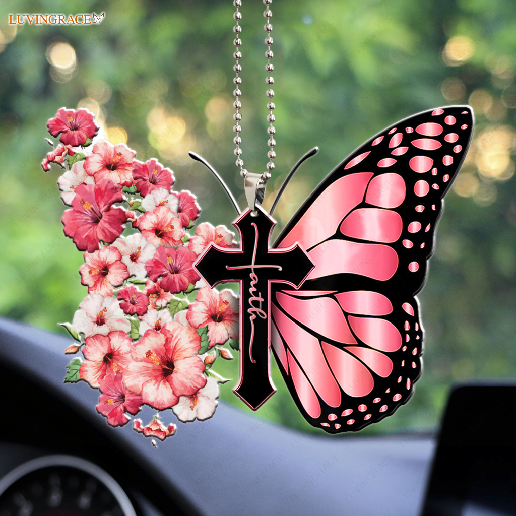 Hibiscus Flower Butterfly Cross Faith Ornament