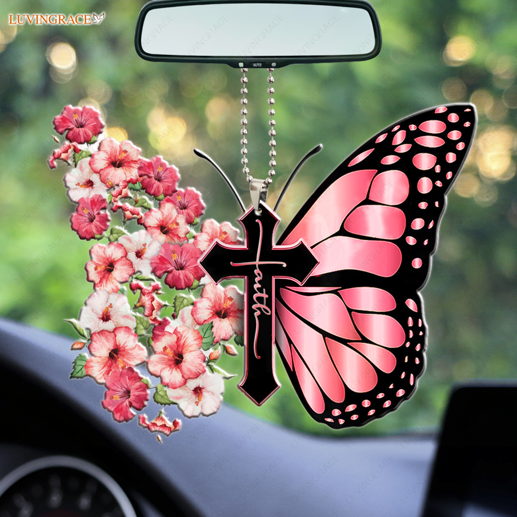 Hibiscus Flower Butterfly Faith Ornament