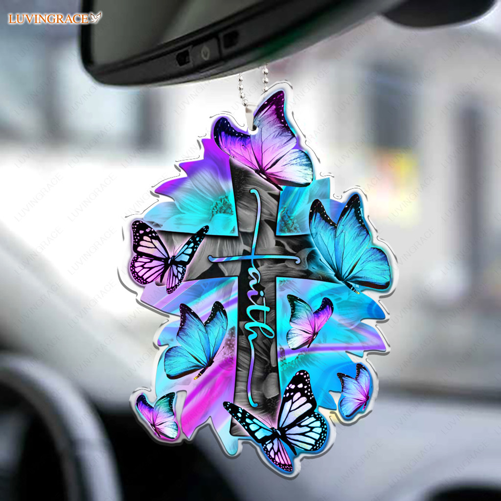 Hologram Butterfly Faith Cross Ornament