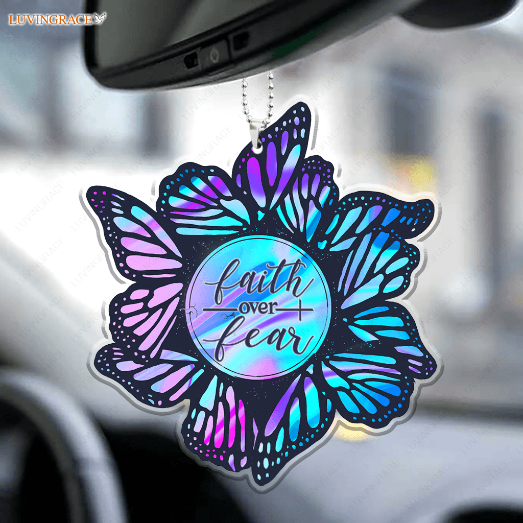 Hologram Faith Over Fear Butterflies Ornament