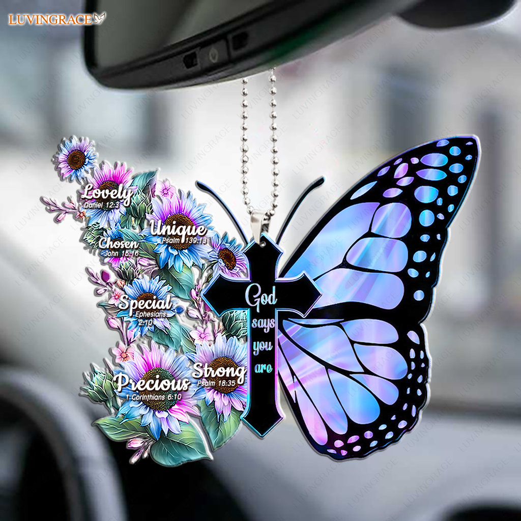 Hologram Flowers Butterfly And Faith Cross God Says You Are Ornament