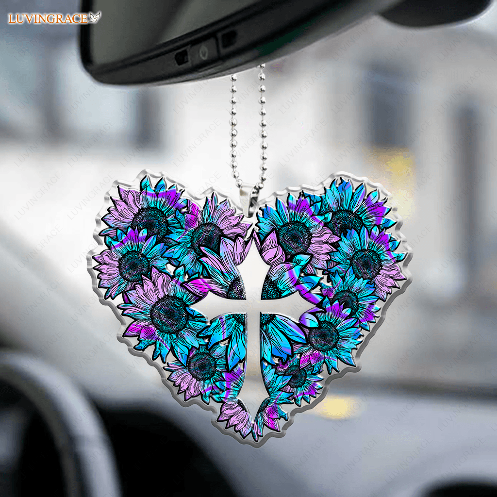 Hologram Sunflower Heart Cross Ornament