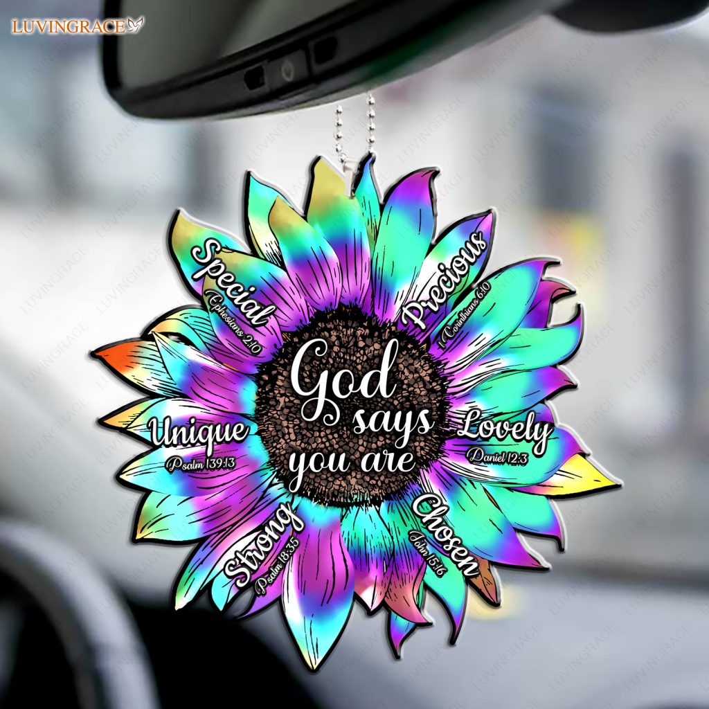 Holographic Tie Dye Sunflower God Says You Are Ornament