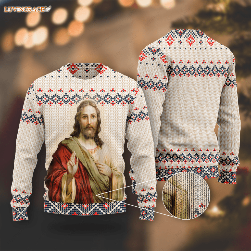 Holy Christian Wool Knitted Christmas Pattern Ugly Sweater Sweatshirt