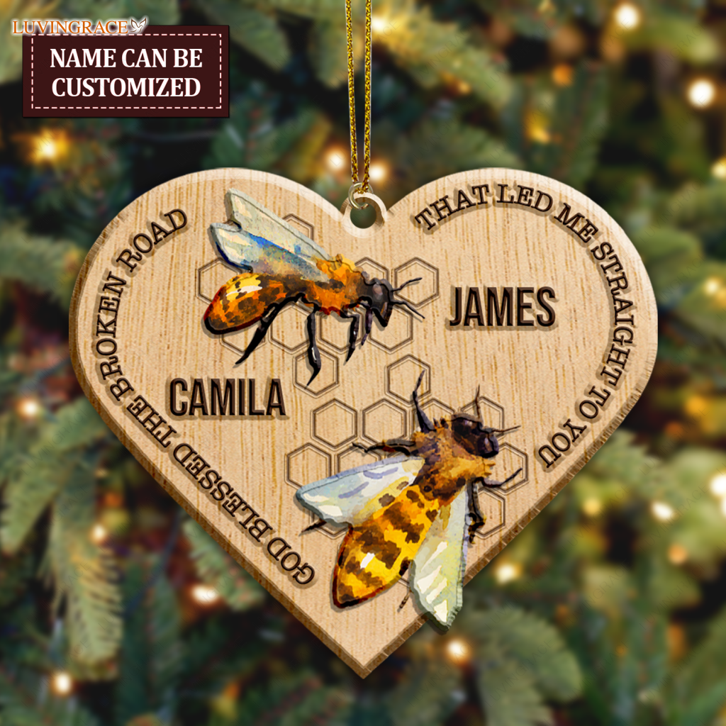 Honey Bee Couple God Blessed Personalized Wood Engraved Ornaments Wooden Ornament