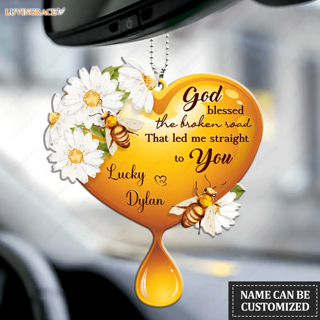 Honey Heart Bee Couple God Blessed Personalized Ornament