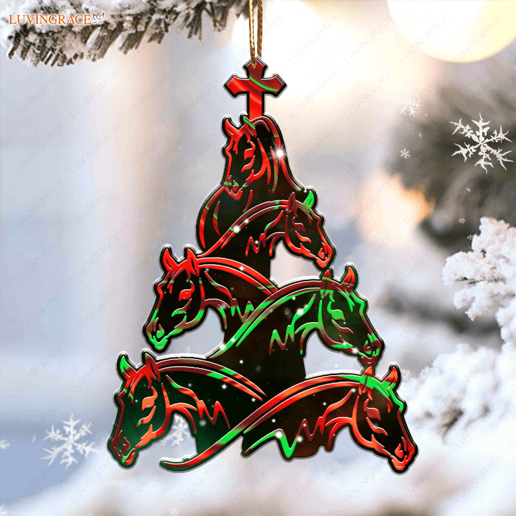 Horse Christmas Tree With Cross Ornament