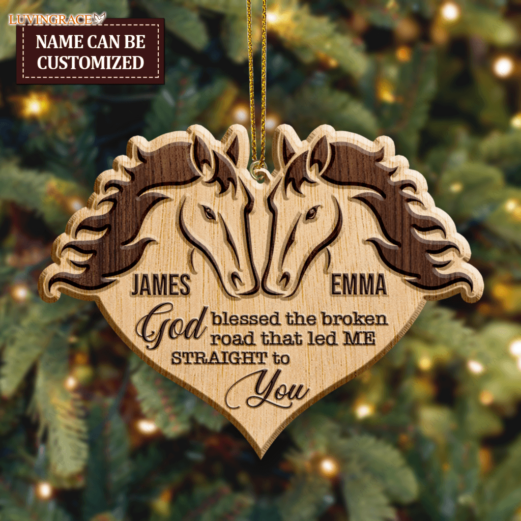 Horse Couple God Blessed Personalized Wood Engraved Ornaments Wooden Ornament