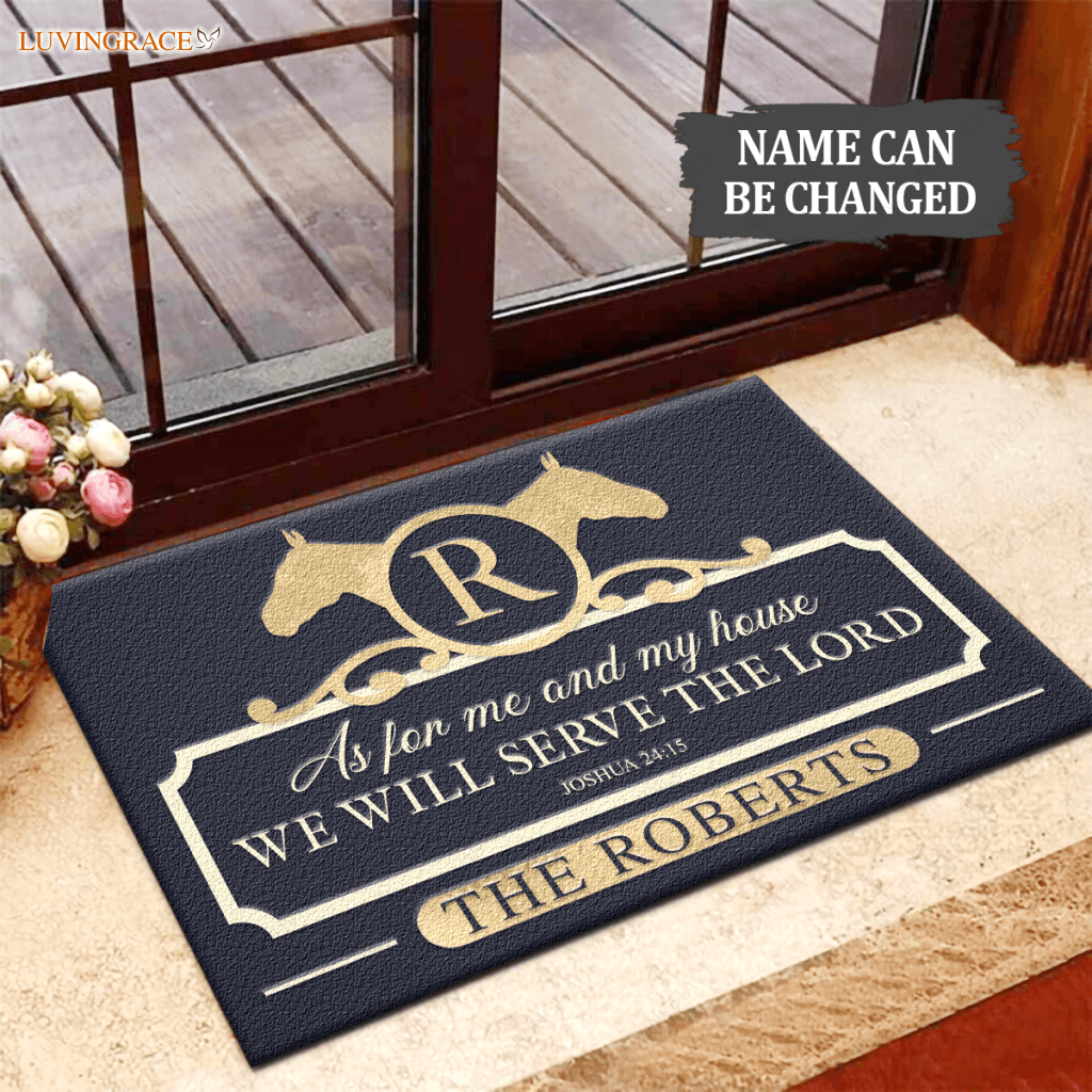 Horse Head Monogram Serve The Lord Personalized Doormat