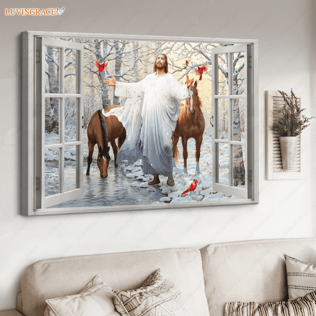 Horse In Forest With Jesus And Cardinal Wall Art