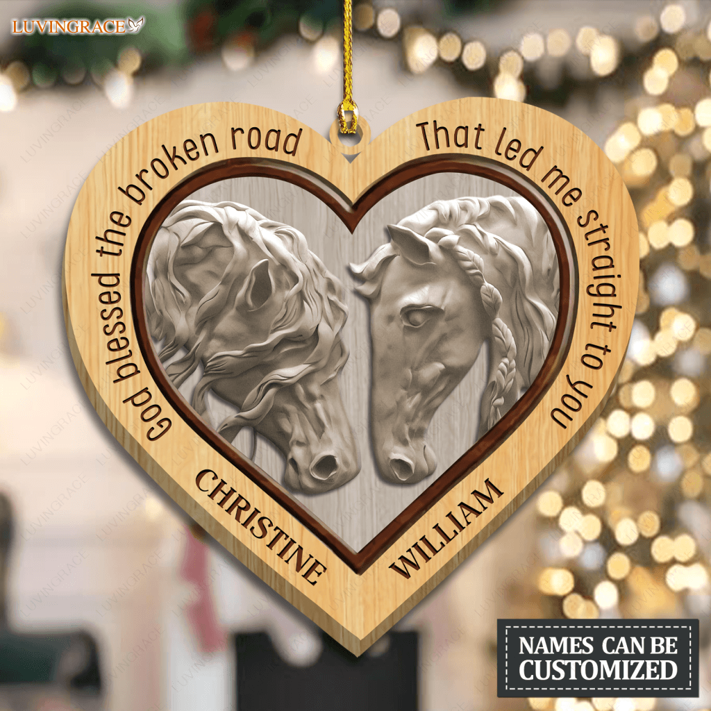 Horses In Love God Blessed Personalized Wooden Ornament