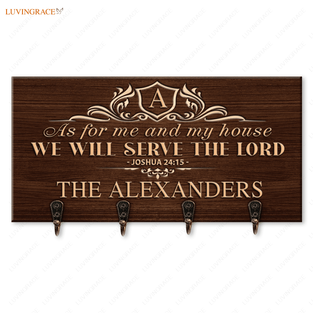Housewarming Gift Elegant Family Home Serve The Lord Personalized Key Hanger