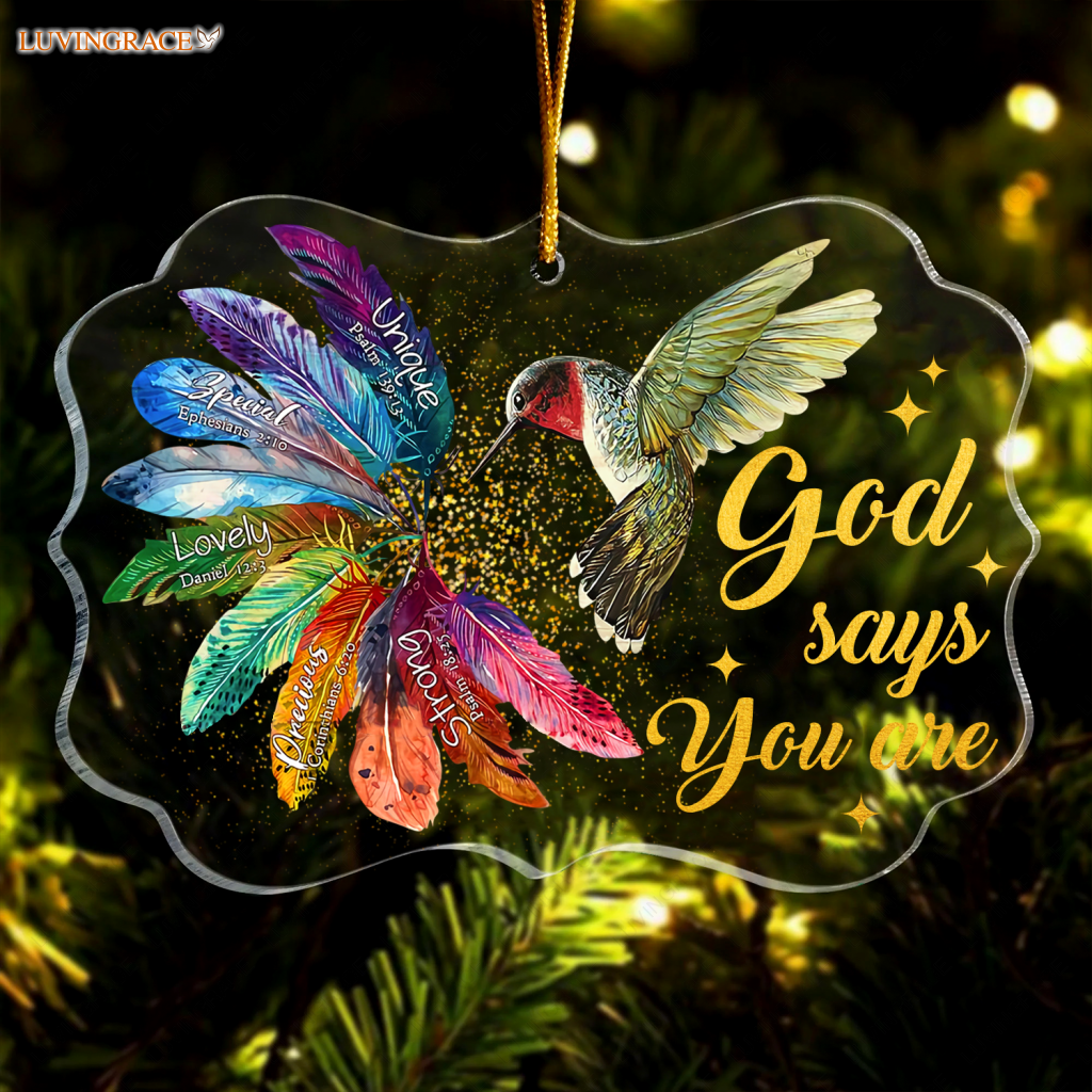 Hummingbird Colorful Feather God Says You Are Transparent Ornament