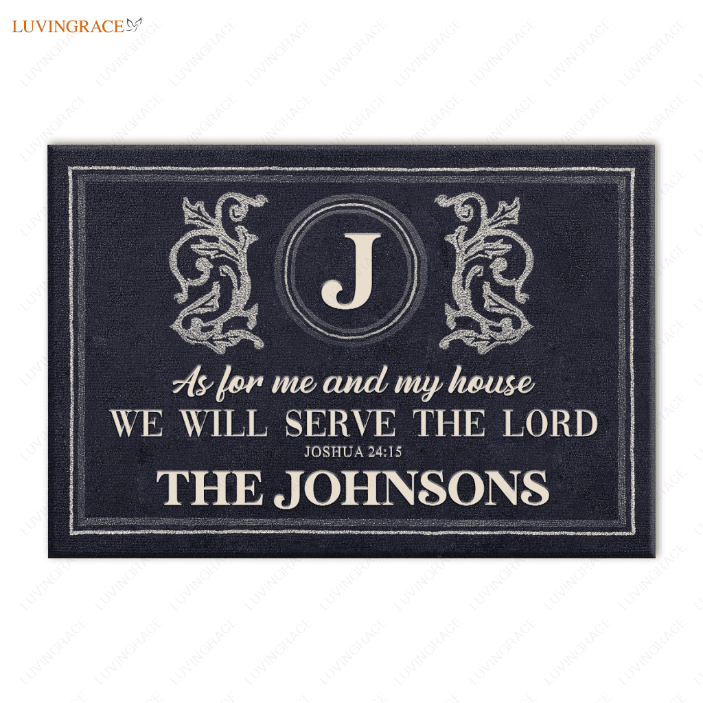 Indigo Serve The Lord Monogrammed Personalized Doormat