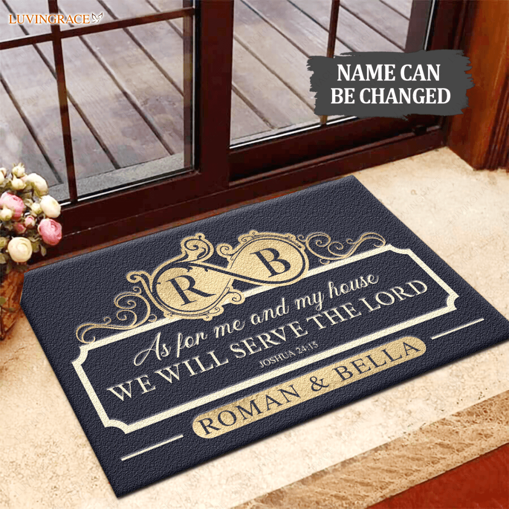 Infinity Monogram Serve The Lord Personalized Doormat