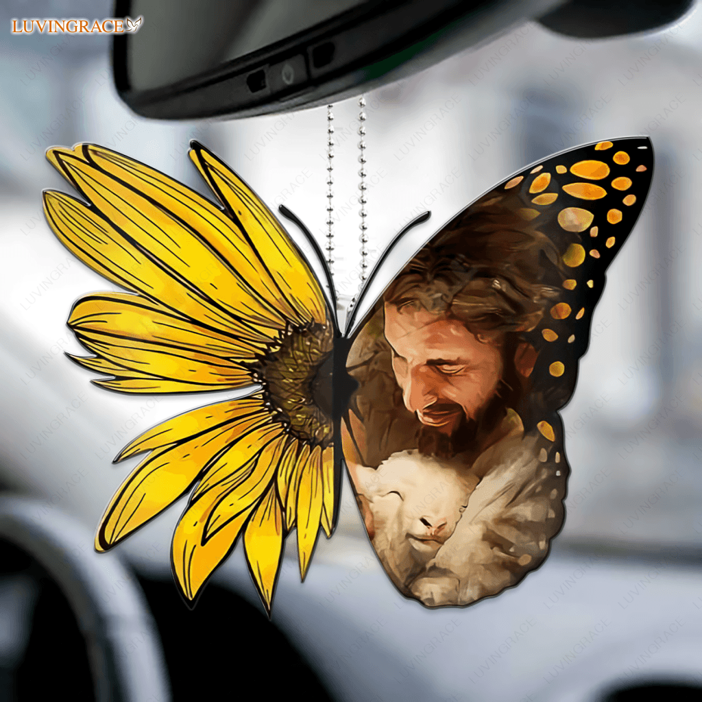 Jesus And Lamb With Sunflower Butterfly Ornament
