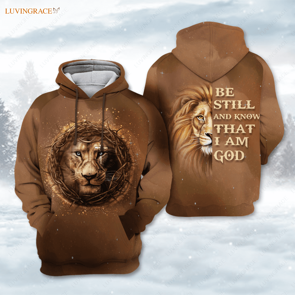 Jesus Lion Crown Of Thorns Be Still And Know That I Am God Hoodie / S