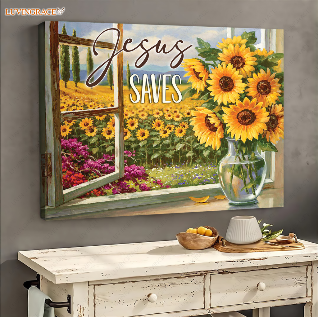 Jesus Saves Sunflower Field Wall Art Canvas