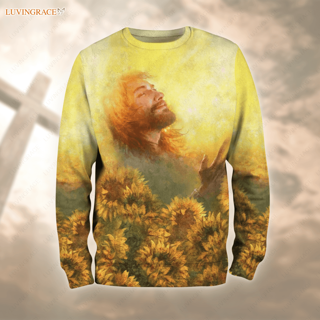 Jesus Sunflower Trust In God Hoodie Long Sleeve Tee / S