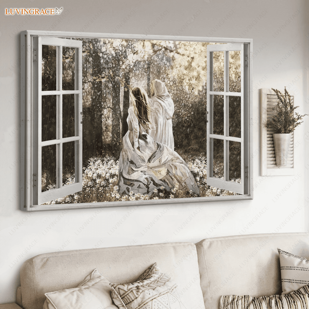 Jesus Walking In The Forest Window Frame Wall Art