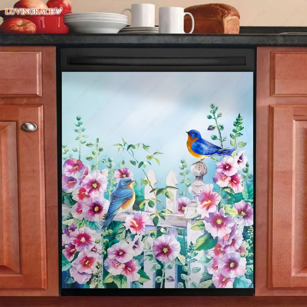 Kitchen Dishwasher Magnet Cover Beautiful Flowers And Birds