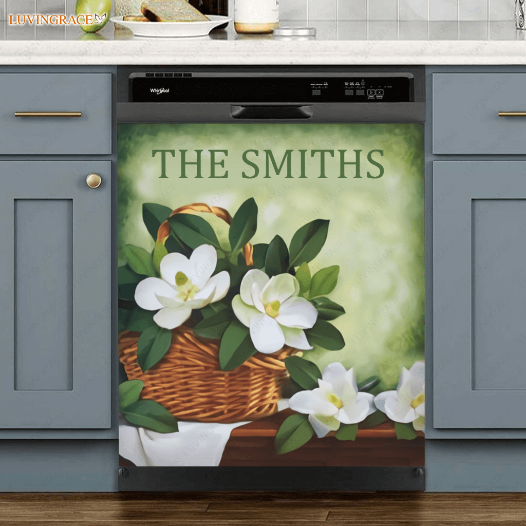 Kitchen Dishwasher Magnet Cover Beautiful White Flower