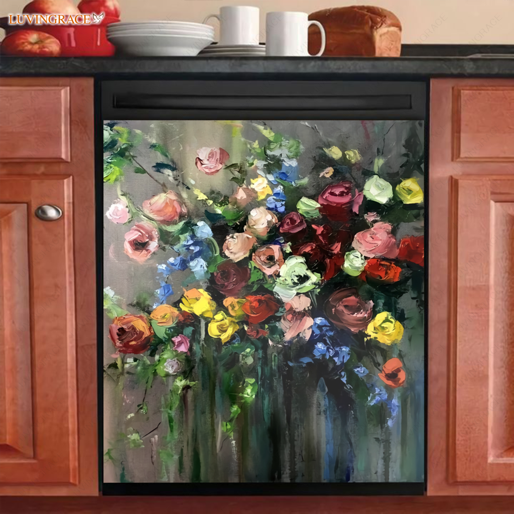 Kitchen Dishwasher Magnet Cover Colorful Flowers