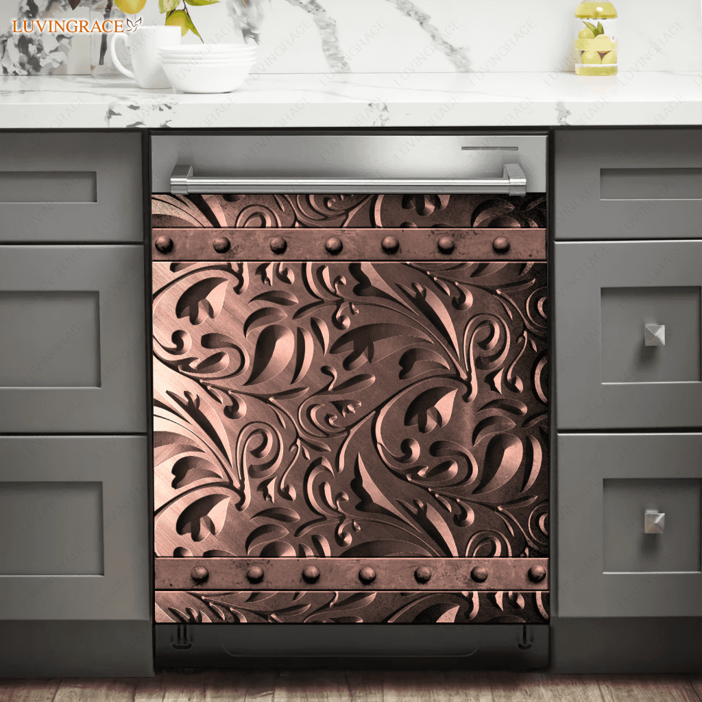 Kitchen Dishwasher Magnet Cover Dark Grey Batik Engraved Design