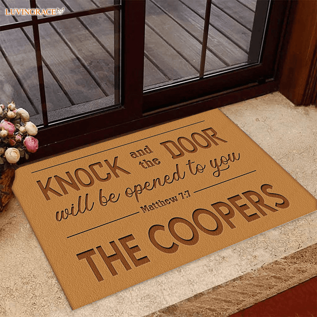 Knock & The Door Will Be Opened To You Bible Verse Personalized Doormat