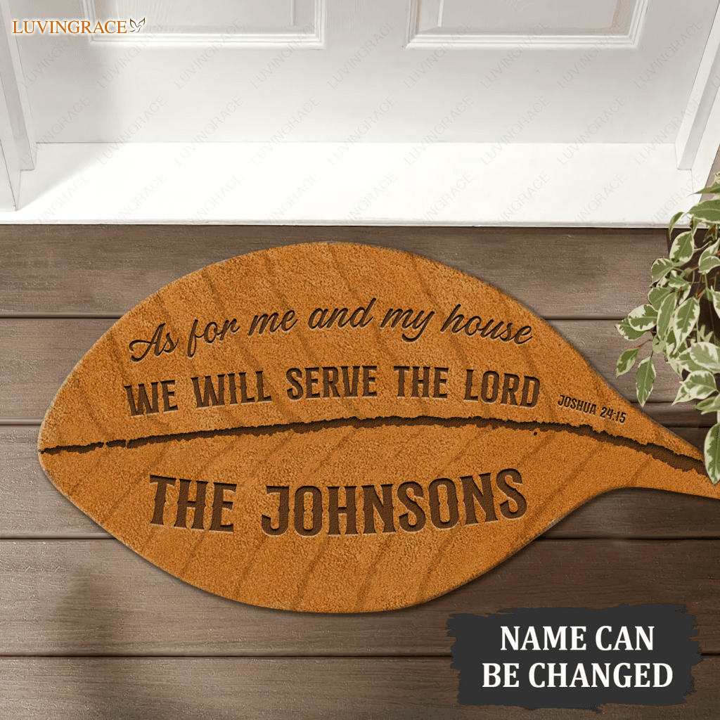 Leaf Shape Serve The Lord Personalized Doormat