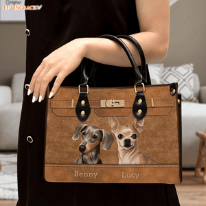 Dog Personalized Leather Handbag