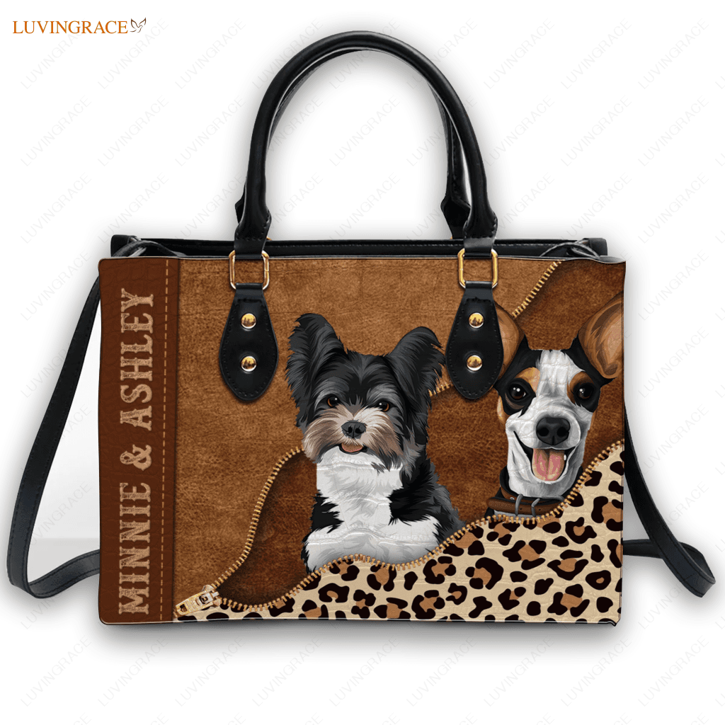 Leopard Zipper Pet Portrait - Personalized Custom Leather Bag Handbags