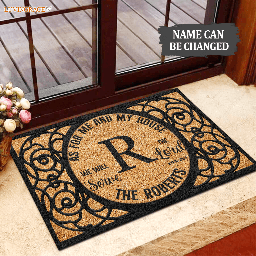 Letter Monogram Serve The Lord Personalized Non-Slip Doormat