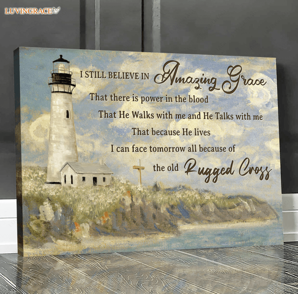 Lighthouse And Cross Amazing Grace Wall Art