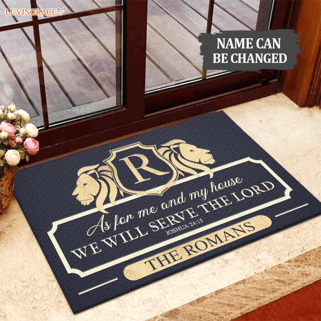 Lion Serve The Lord Personalized Doormat