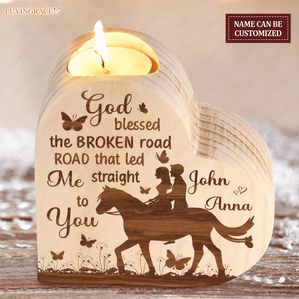 Loving Horse Couple God Blessed Personalized Candle Holder Heart Shaped